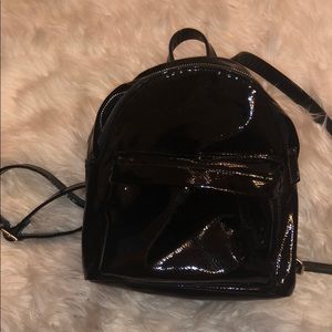 Black Leather Mini Backpack